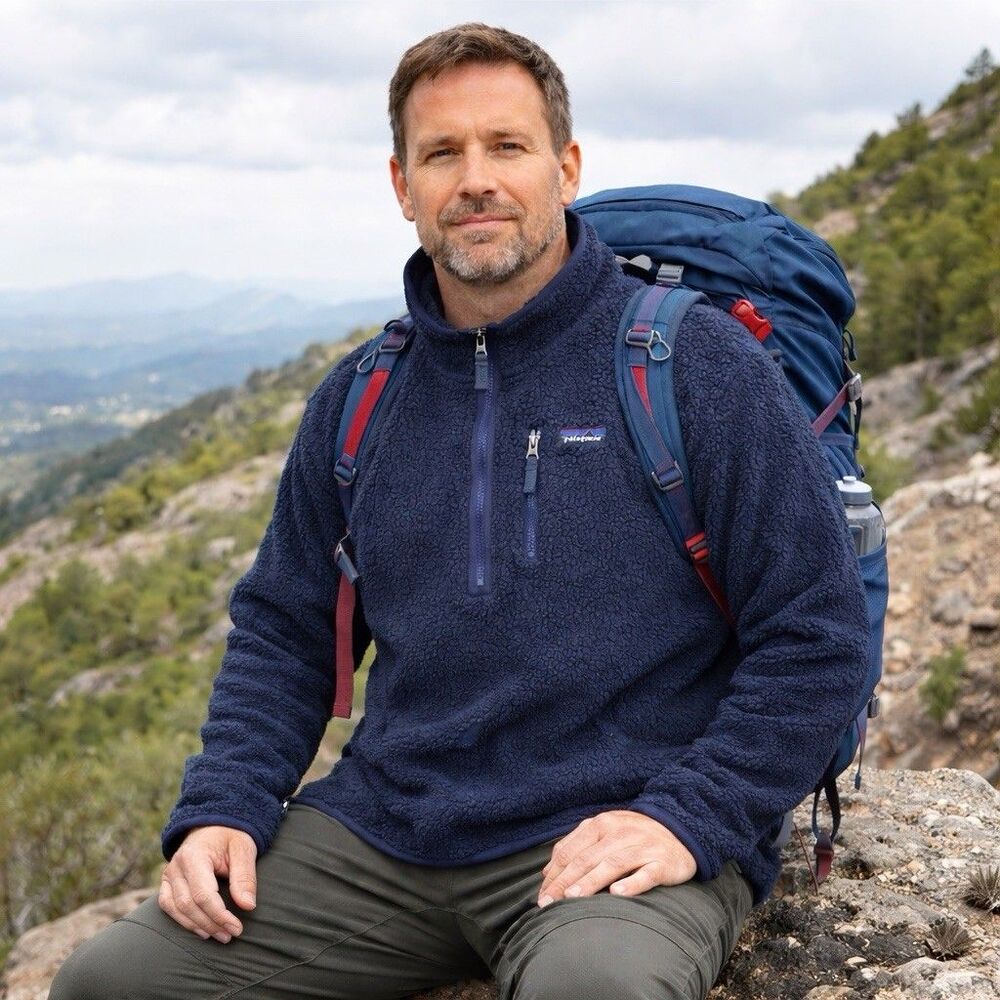 Patagonia Retro X Deep Pile Fleece Men Large Navy Half Zip Hiking Cozy Jacket